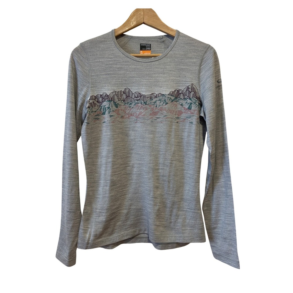 Icebreaker Base Layer Top Sz M Grey Oasis Mountain Graphic 100% Merino READ NWT
